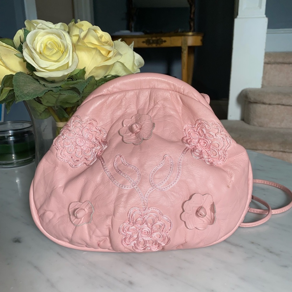 Pink Floral Leather Handbag
